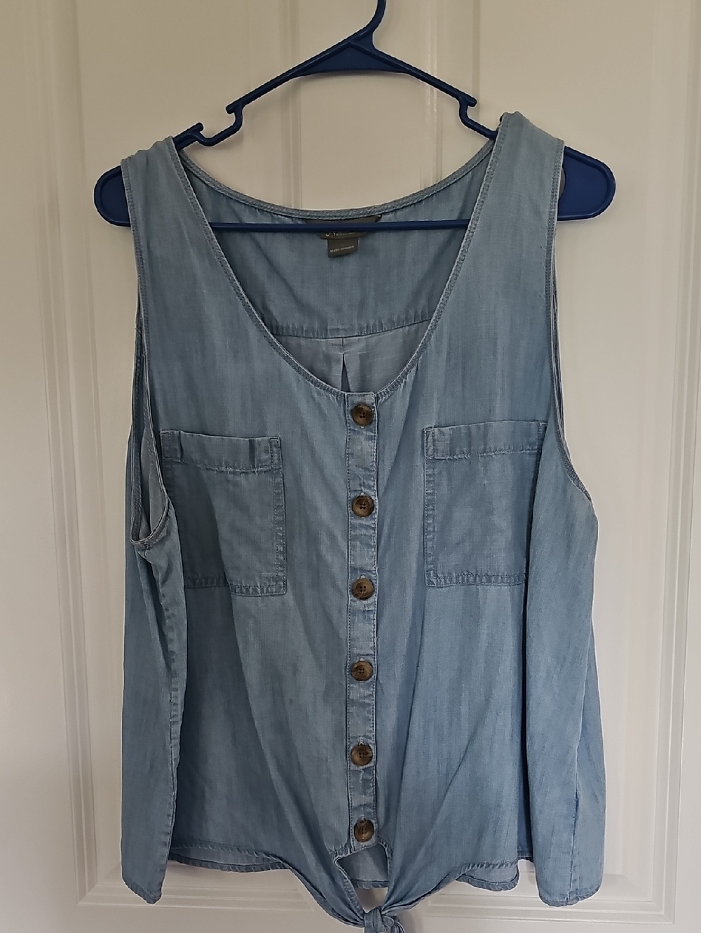 Natural Reflections Light Blue Denim Button-Front Tank Top